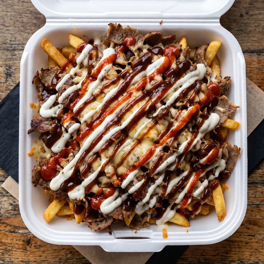A halal snack pack seen from above