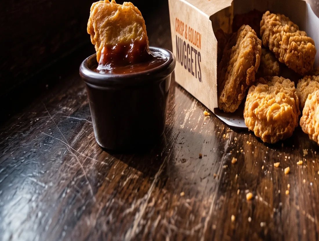 Crumbed chicken nuggets with a pot of dipping sauce